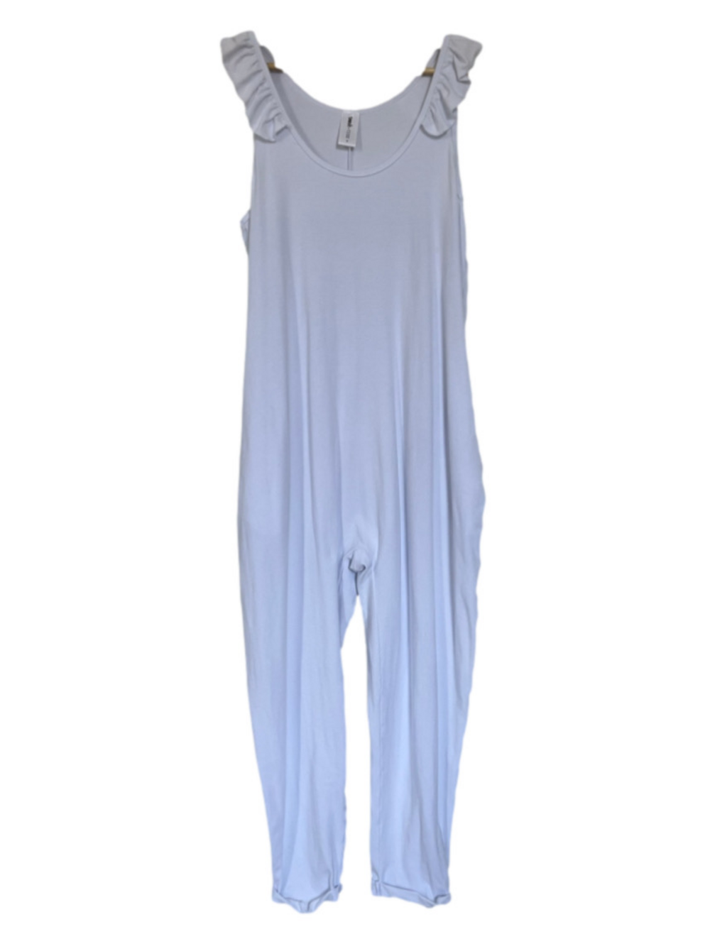 Smash + Tess White Sweetheart Ruffle Strap Jumpsuit Tank Stretchy Soft